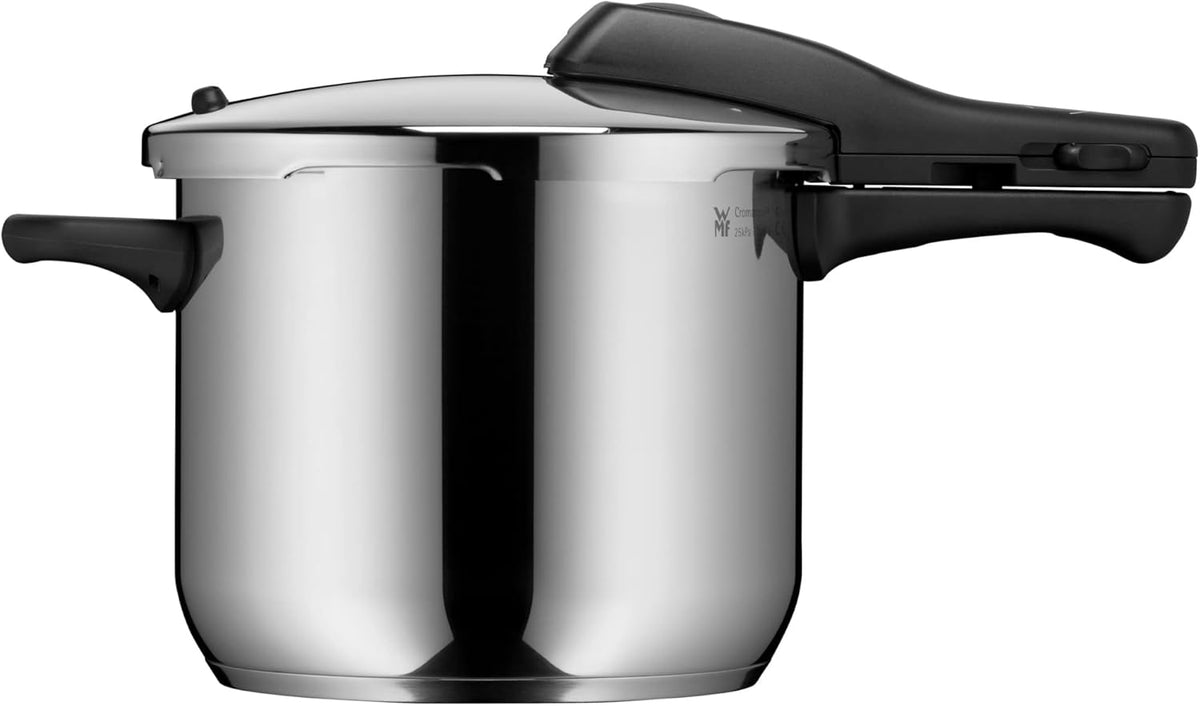 Juego de olla a presión WMF Perfect One Pot para inducción, 2 piezas, olla a presión de 6,5 l y 3 l, señal de cocción grande, 2 niveles de cocción, mango de tapa extraíble, acero inoxidable