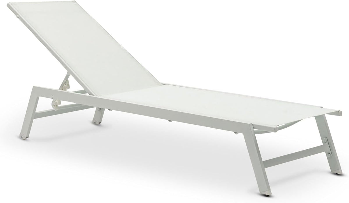 Tumbona de jardín IDIMEX ESPIRITU, altura regulable, color blanco crema – Tumbona de sol con cabezal ajustable de aluminio y textilene resistente a los rayos UV, para terraza, balcón, jardín, tumbona de relax para exterior