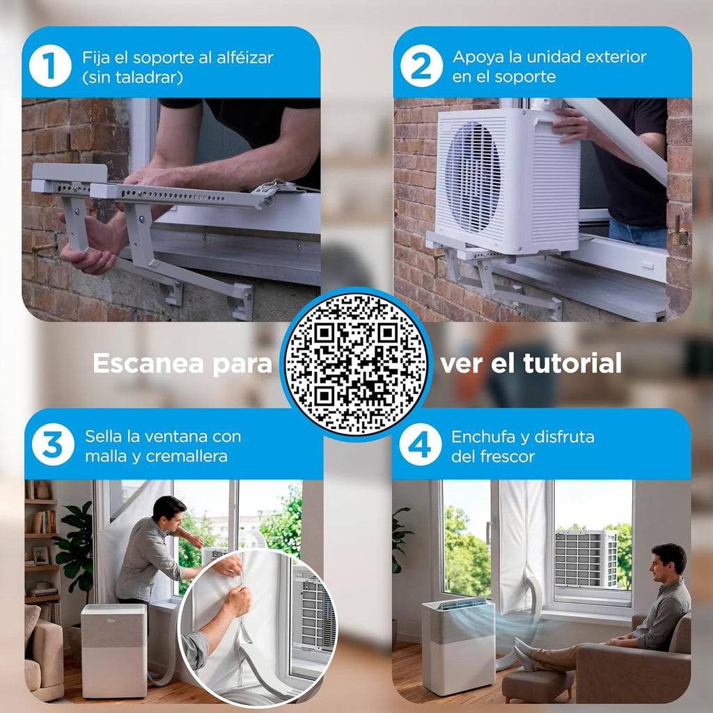 Aire Acondicionado Portátil Midea Portasplit 4 en 1 | 3000 frigorías / 12000 BTU | Split portátil de bajo consumo con modo silencio | Deshumidificador, calefactor, ventilador y climatizador para hasta 45 m2