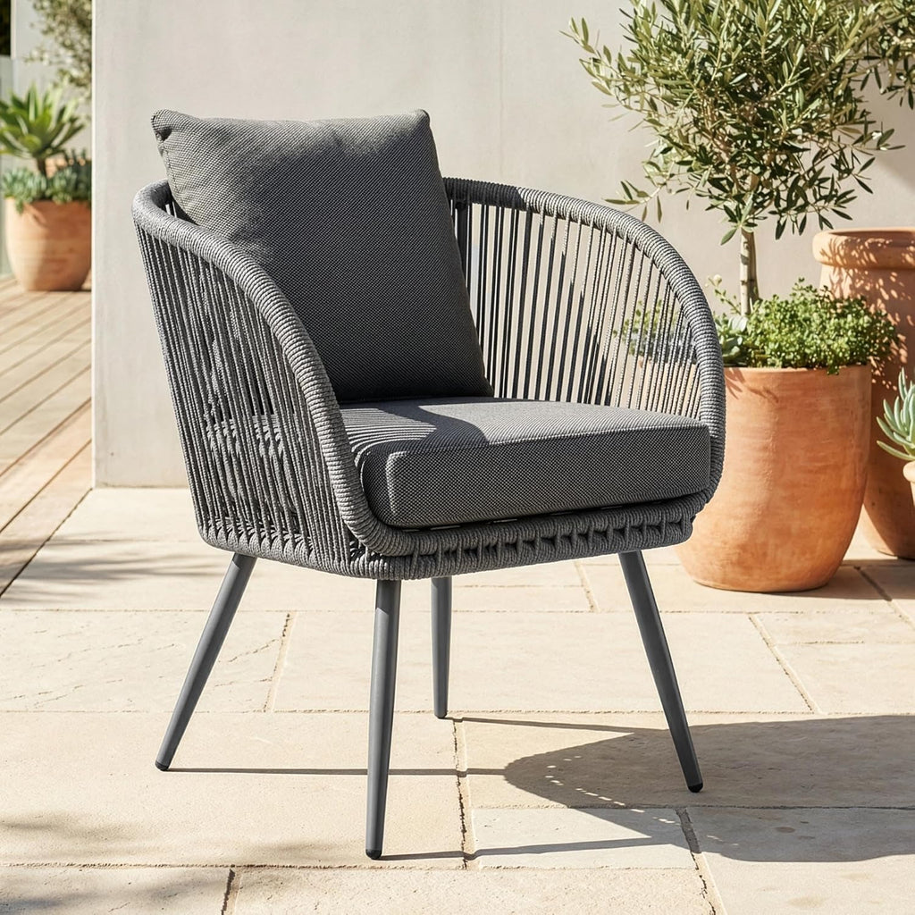 Set de muebles de jardín di volio MAZARO – Grupo de comedor para exterior con mesa redonda y 4 sillas, conjunto de jardín resistente a la intemperie (Gris)