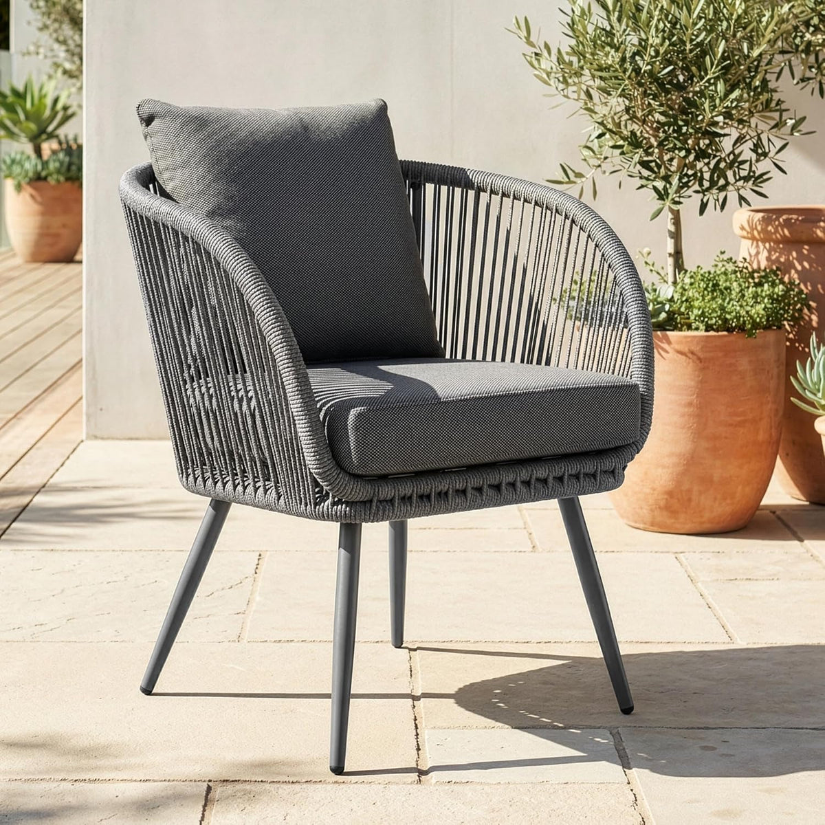 Set de muebles de jardín di volio MAZARO – Grupo de comedor para exterior con mesa redonda y 4 sillas, conjunto de jardín resistente a la intemperie (Gris)