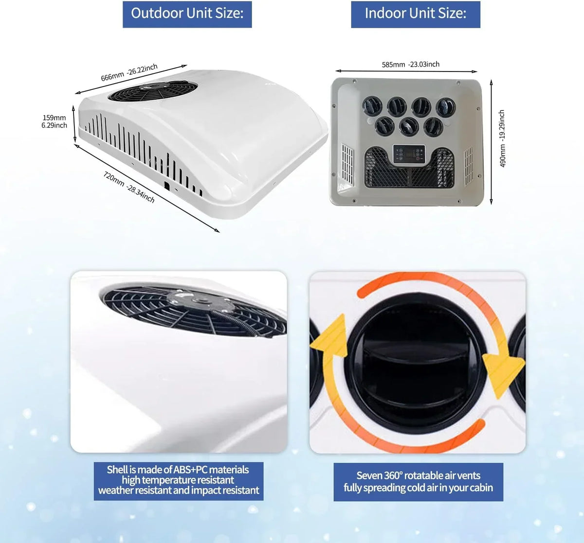 Aire acondicionado para vehículos recreativos de 8800 BTU y 12 V CC para camiones y autocaravanas