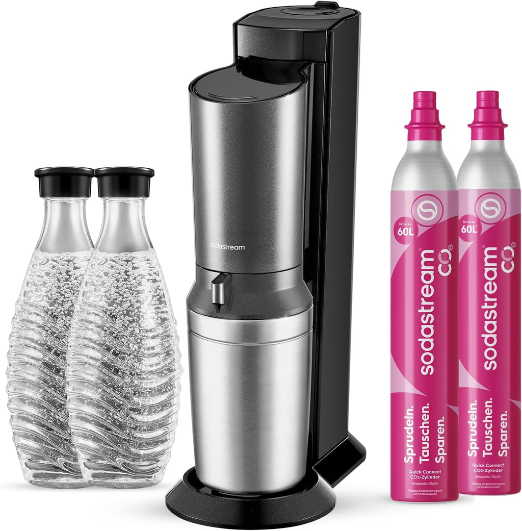 Máquina de agua con gas SodaStream Crystal 3.0 con 2 cilindros de CO2 Quick-Connect y 2 garrafas de cristal