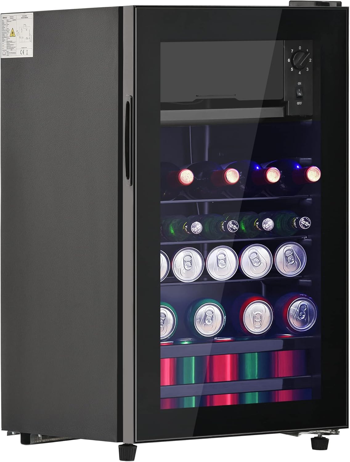 Minirefrigerador Merax de 76 L con compartimento de hielo, capacidad para 51 latas, funcionamiento silencioso, sistema de refrigeración por compresor, bajo consumo energético, estantes ajustables, negro