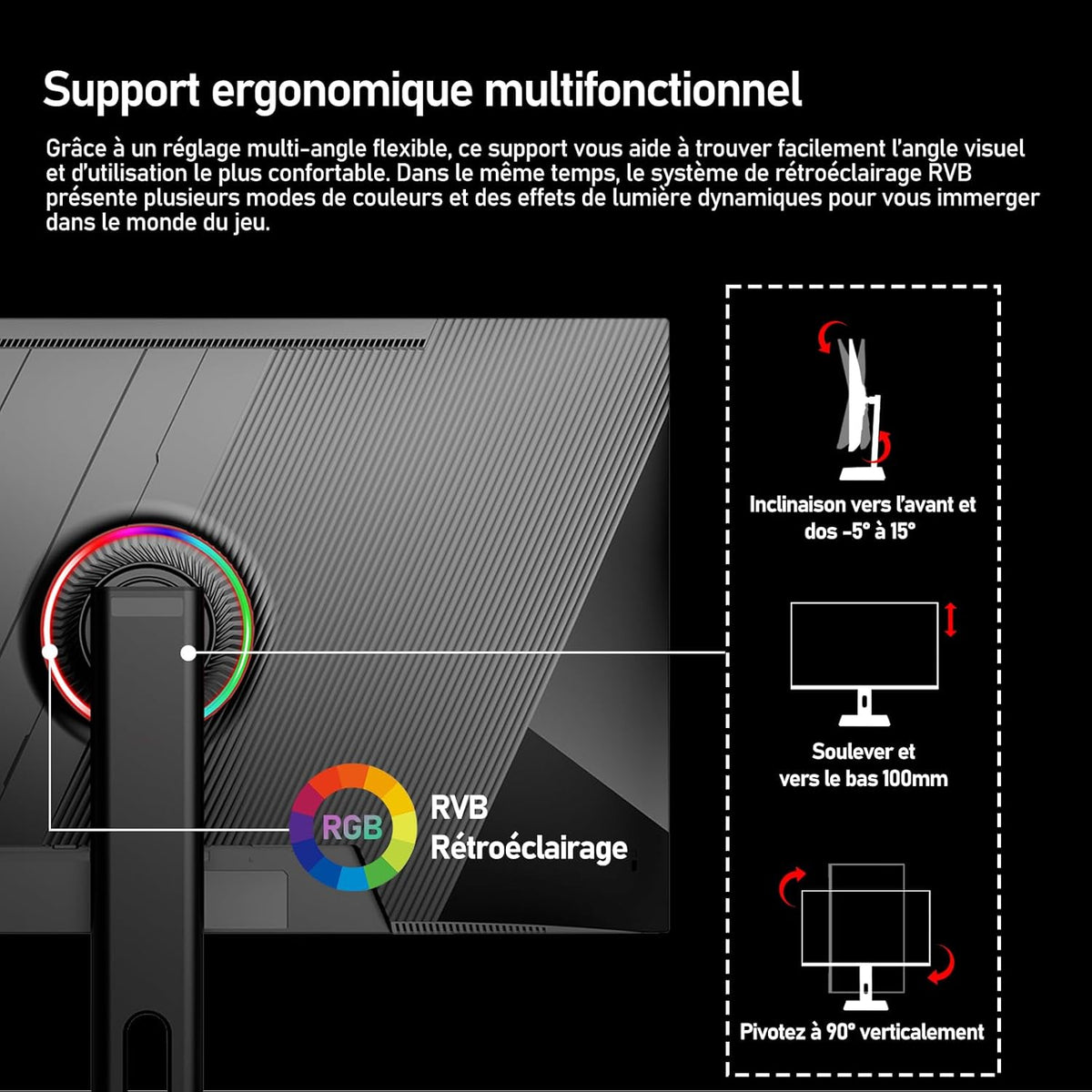Gawfolk Monitor de PC 27 pulgadas IPS, monitor de juegos 4K UHD 144Hz, 1ms, FreeSync, 128% sRGB, ángulo de visión amplio de 178°, HDMI 2.1, DisplayPort, ajustable en altura y giratorio, VESA 75 * 75mm - Negro