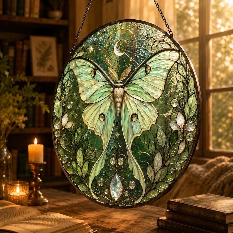 Atrapasueños de cristal para ventana, atrapasueños de mariposa de vidrieras, decoración de pared de flores de cristal verde, 6-11,8 pulgadas