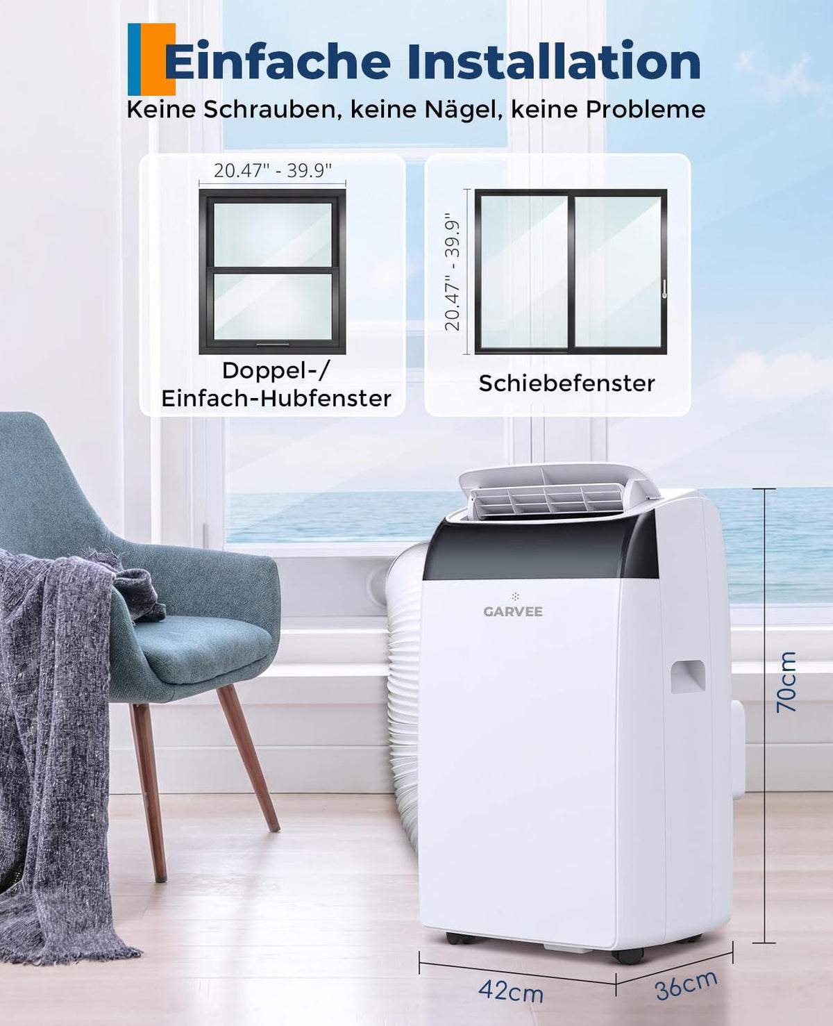 Aire acondicionado portátil Garvee de 10.000 BTU, unidad 4 en 1 con refrigeración, deshumidificación y ventilación, funcionamiento silencioso