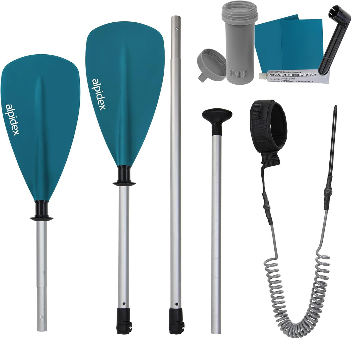 Set de Stand Up Paddle ALPIDEX SUP 305 x 76 x 15 cm Capacidad de carga hasta 150 kg Inflable Estable Ligero Set completo Bolsa de transporte Remo Aletas Bomba de aire Correa Kit de reparación