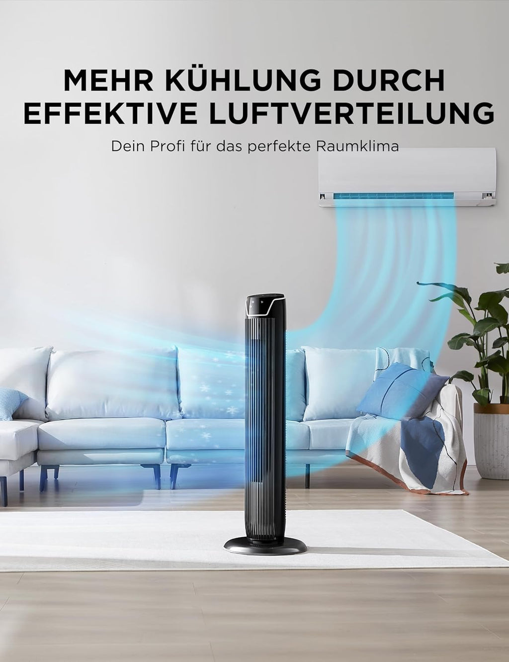 Ventilador de torre Midea FZ10-17JR silencioso con mando a distancia 92 cm, ventilador móvil, ventilador de columna, temporizador de 7 horas, 3 modos, 3 velocidades, ventilador de pie 45 W, negro