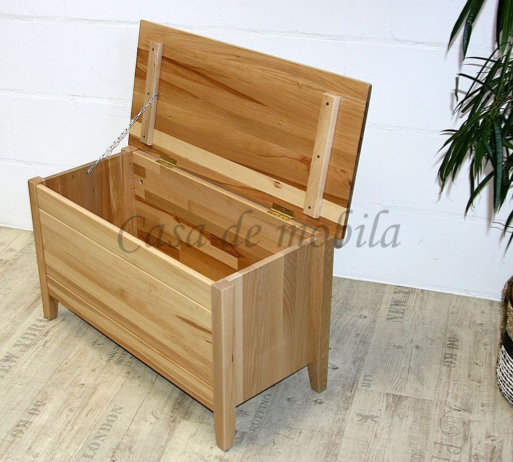 Baúl de madera maciza Casa 84 cm, haya núcleo maciza, barnizado natural
