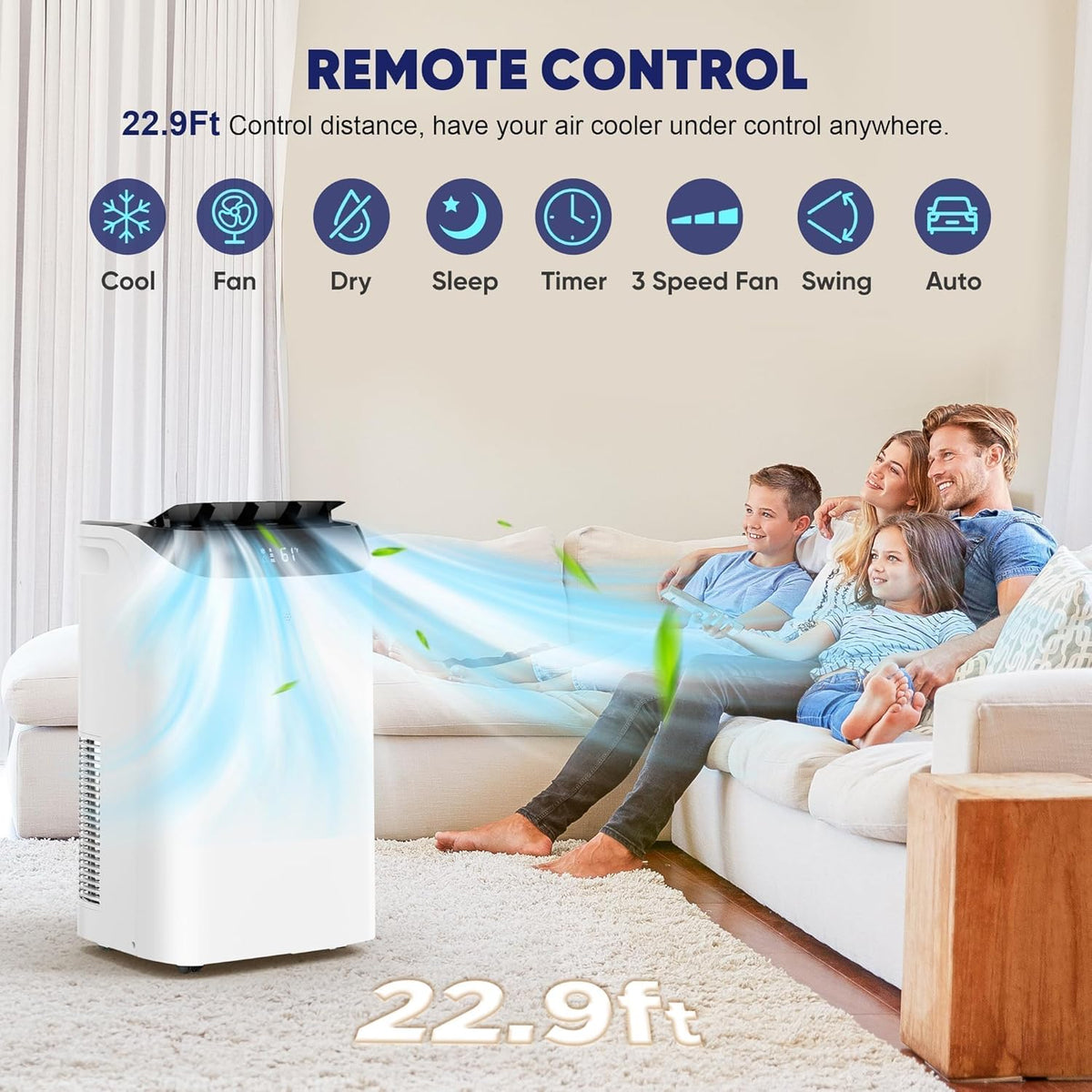 Aires acondicionados portátiles de 14,000 BTU, enfría hasta 700 pies cuadrados, unidad de aire acondicionado independiente, refrigeración, deshumidificador, ventilador, modo de suspensión, control remoto y kit de instalación, blanco