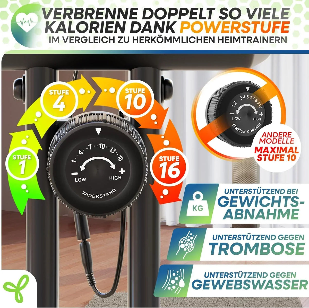Bicicleta estática plegable, ergómetro magnético con 16 niveles de resistencia y asiento RelaxFoam, capacidad de carga hasta 150 kg
