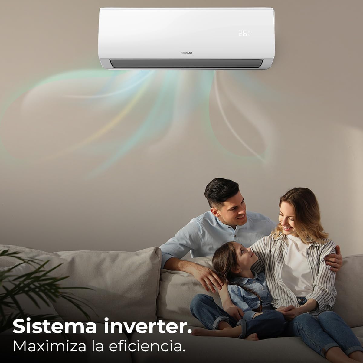 Aire acondicionado split Cecotec AirClima 9000 Smartfresh. 9000 BTU, motor DC, bomba de calor, mando a distancia, pantalla LED, sistema Inverter, 5 modos, 8 velocidades, cobertura 16 m² + compresor