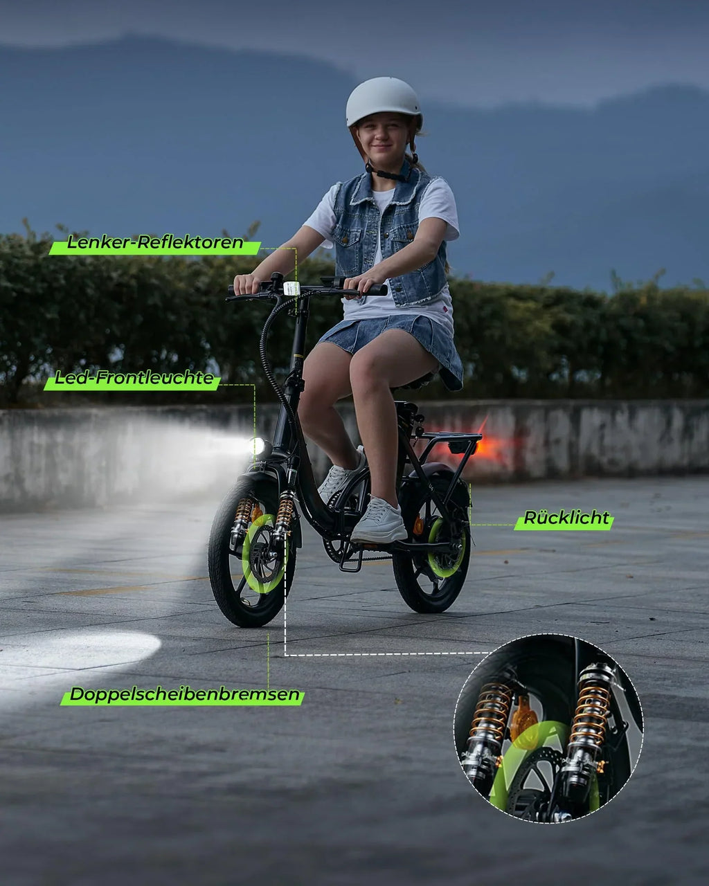 Bicicleta eléctrica plegable U4 de 16 pulgadas en color negro con motor de 250 W, batería de 36 V y 10,4 Ah, 5 velocidades, frenos de disco y portaequipajes