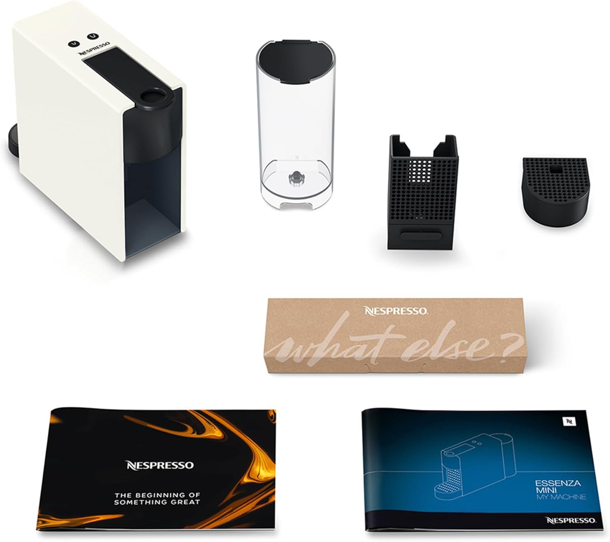 Nespresso Krups Essenza Mini XN1101 - Cafetera monodosis de cápsulas Nespresso, compacta, 19 bares, apagado automático, color blanco (Pack de cápsulas de bienvenida incluido)