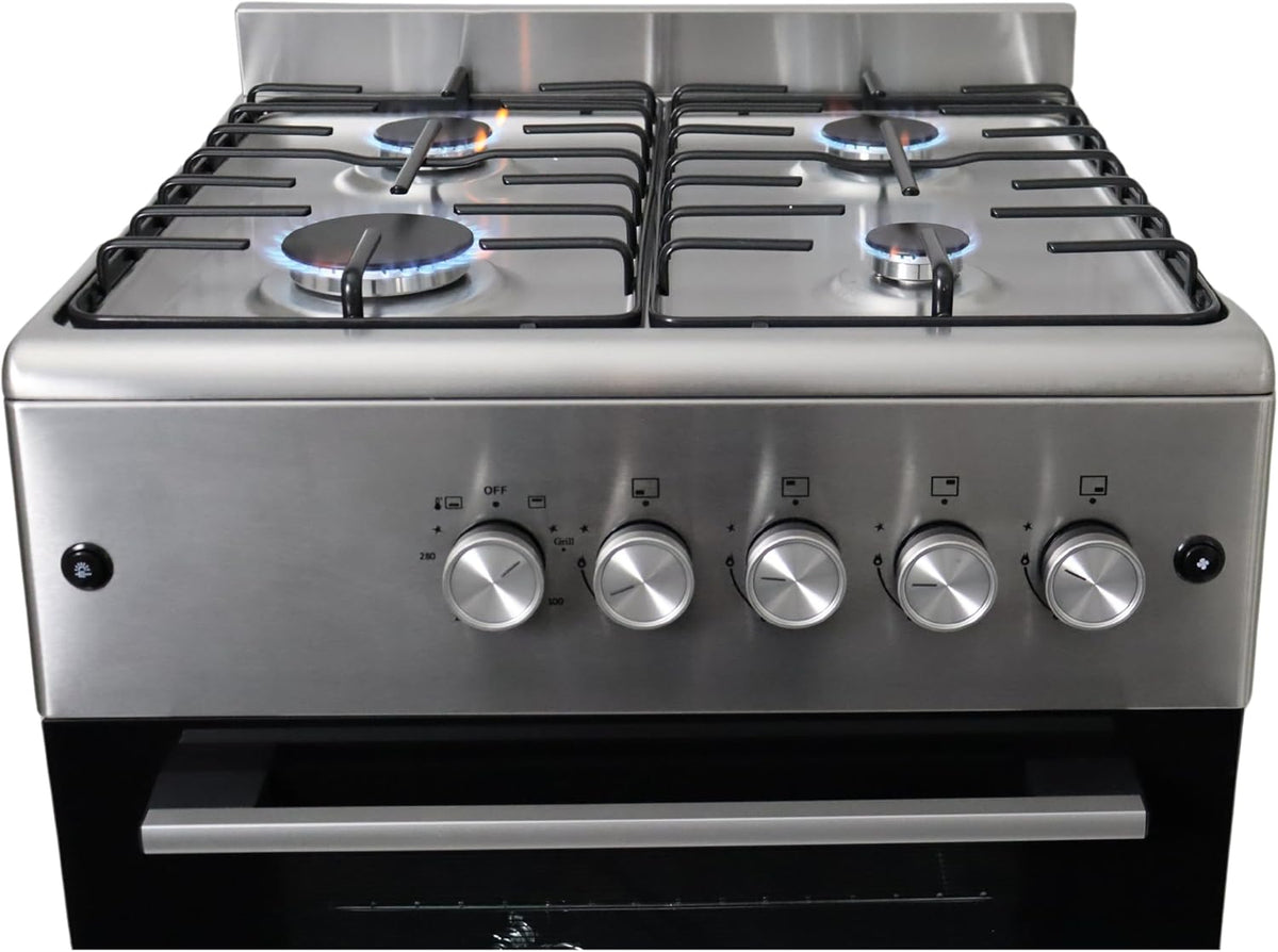 Cocina de gas Gasline SHGG6060FGIX de acero inoxidable, 60 cm, horno de gas con termostato y ventilador.