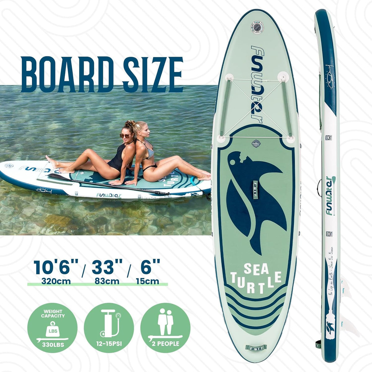 FunWater 320CM y 350CM Tabla de Paddle Surf con accesorios completos, tabla SUP con remo ajustable, bomba, mochila de viaje, correa y bolsa impermeable