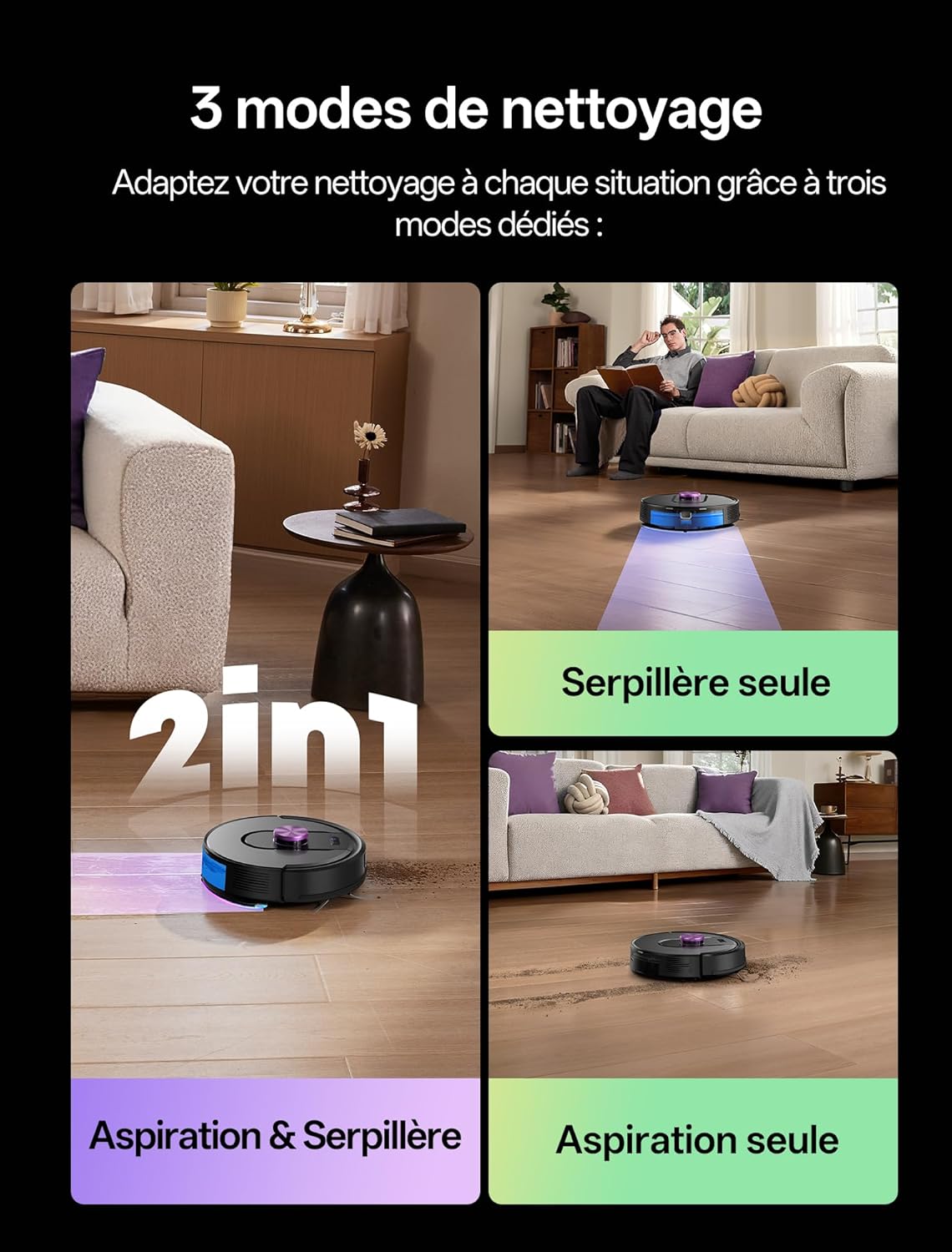 Robot aspirador y fregasuelos Vexilar W15 de 10.000 Pa con estación de autovaciado sin bolsa, navegación LiDAR y mapeo, 180 min, conectado por mando/APP/Alexa, ideal para alfombras y pelo de mascotas
