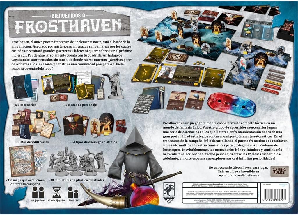 Cephalofair Games Frosthaven, juego de mesa cooperativo de campaña ambientado en un universo helado, para mayores de 14 años, 1-4 jugadores, 30 minutos de juego por jugador, versión en español