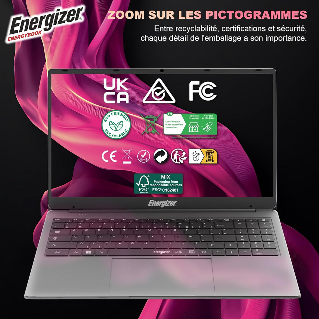 Energizer EnergyBook - Ordenador portátil 15,6'' HD+, 8 GB de RAM, SSD 256 GB, PC portátil Intel Celeron, UHD Graphics, Windows 11, portátil gris, teclado AZERTY (francés), USB 3.0, HDMI