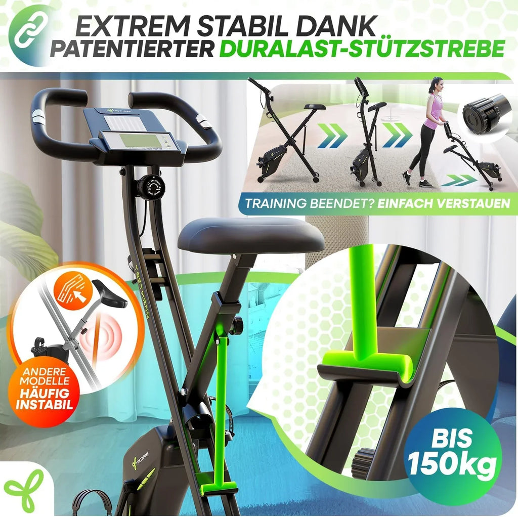 Bicicleta estática plegable, ergómetro magnético con 16 niveles de resistencia y asiento RelaxFoam, capacidad de carga hasta 150 kg