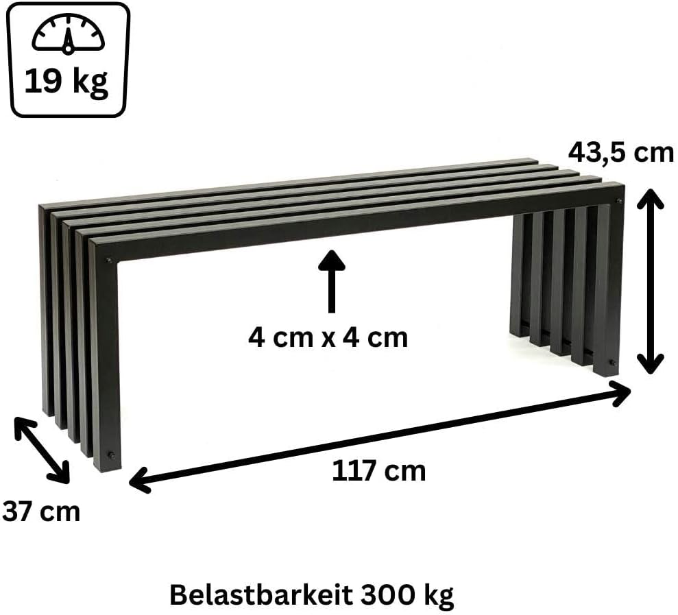 DanDiBo Banco de jardín resistente a la intemperie de metal para exteriores, color negro, 96245 Ida, 120 cm, banco de asiento, banco de jardín, banco de parque, hierro