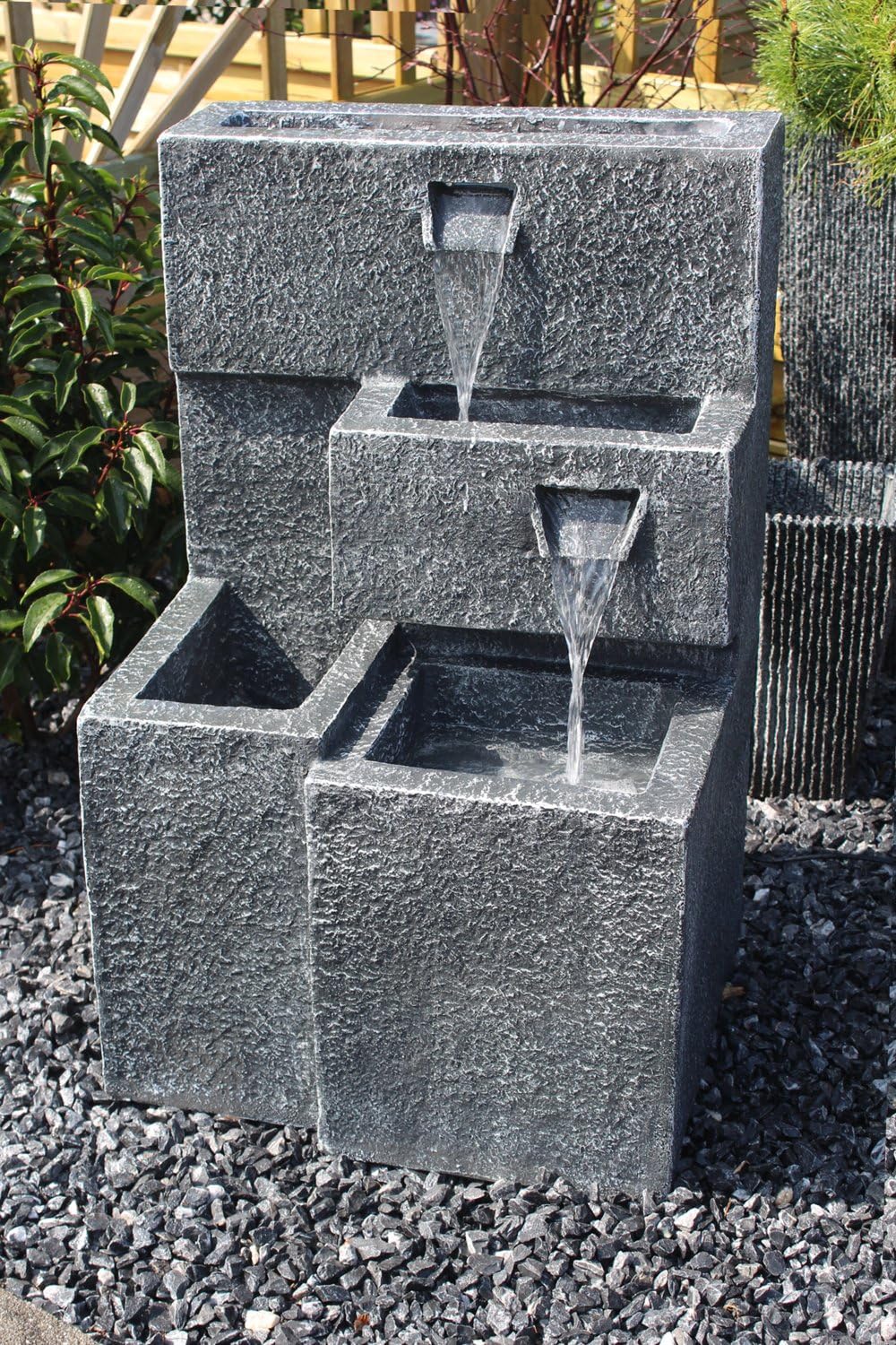 Fuente "Grada" plantable con iluminación LED, fuente de jardín en cascada, fuente de terraza