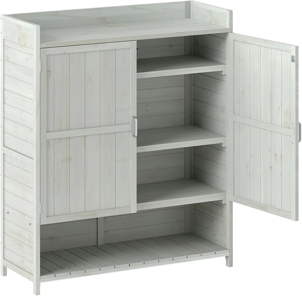 Mesa de cultivo COSTWAY para exterior resistente a la intemperie, mesa de jardinería de madera, mesa para plantas con armario inferior, cubo de basura y estante ajustable, mesa de jardín para patio y terraza, 102 x 43,5 x 152 cm, natural