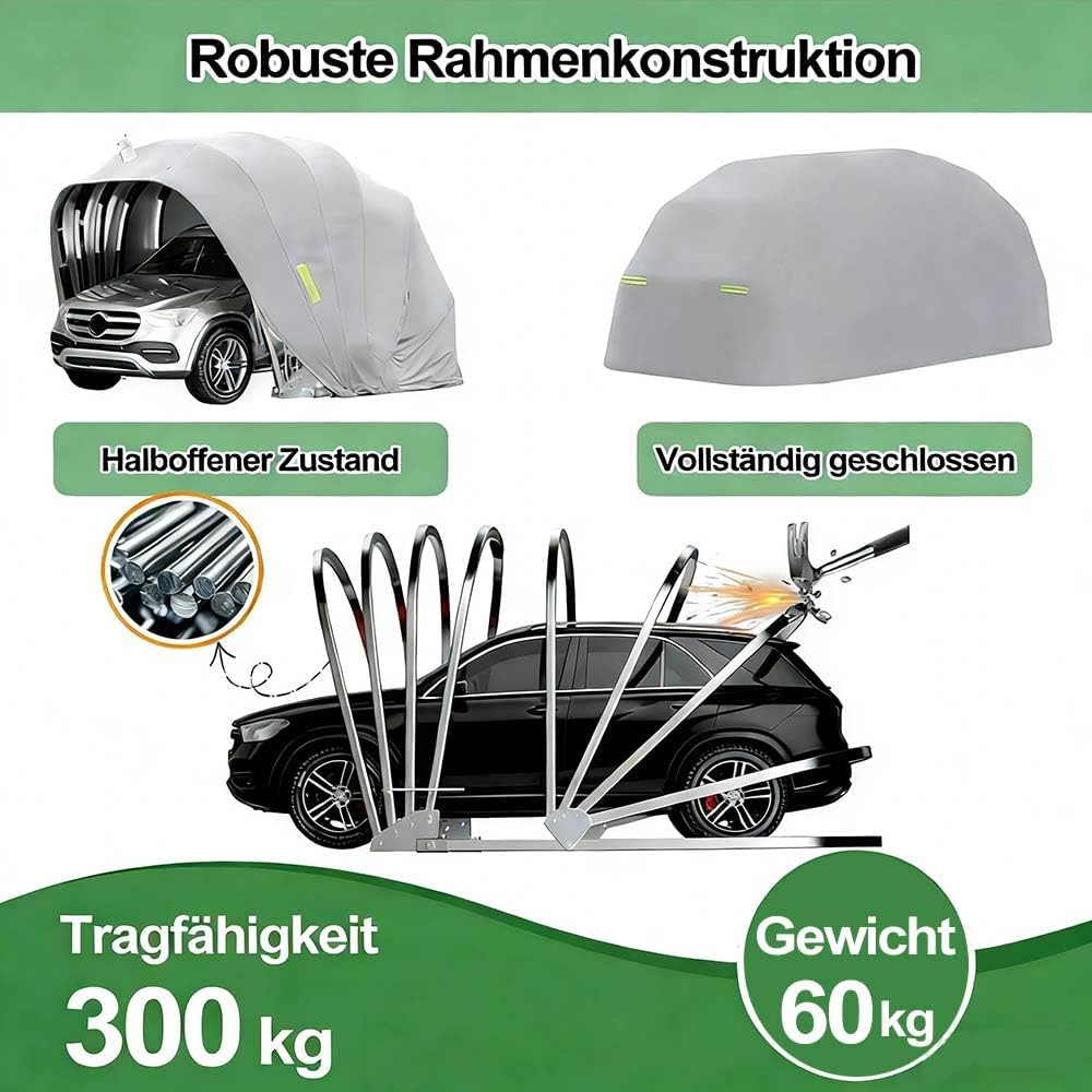 Cochera resistente a la intemperie, garaje plegable móvil de acero inoxidable, cochera semiautomática antiexposición, con cerradura, para camionetas y automóviles, gris 5,9 x 2,7 x 2,45 m