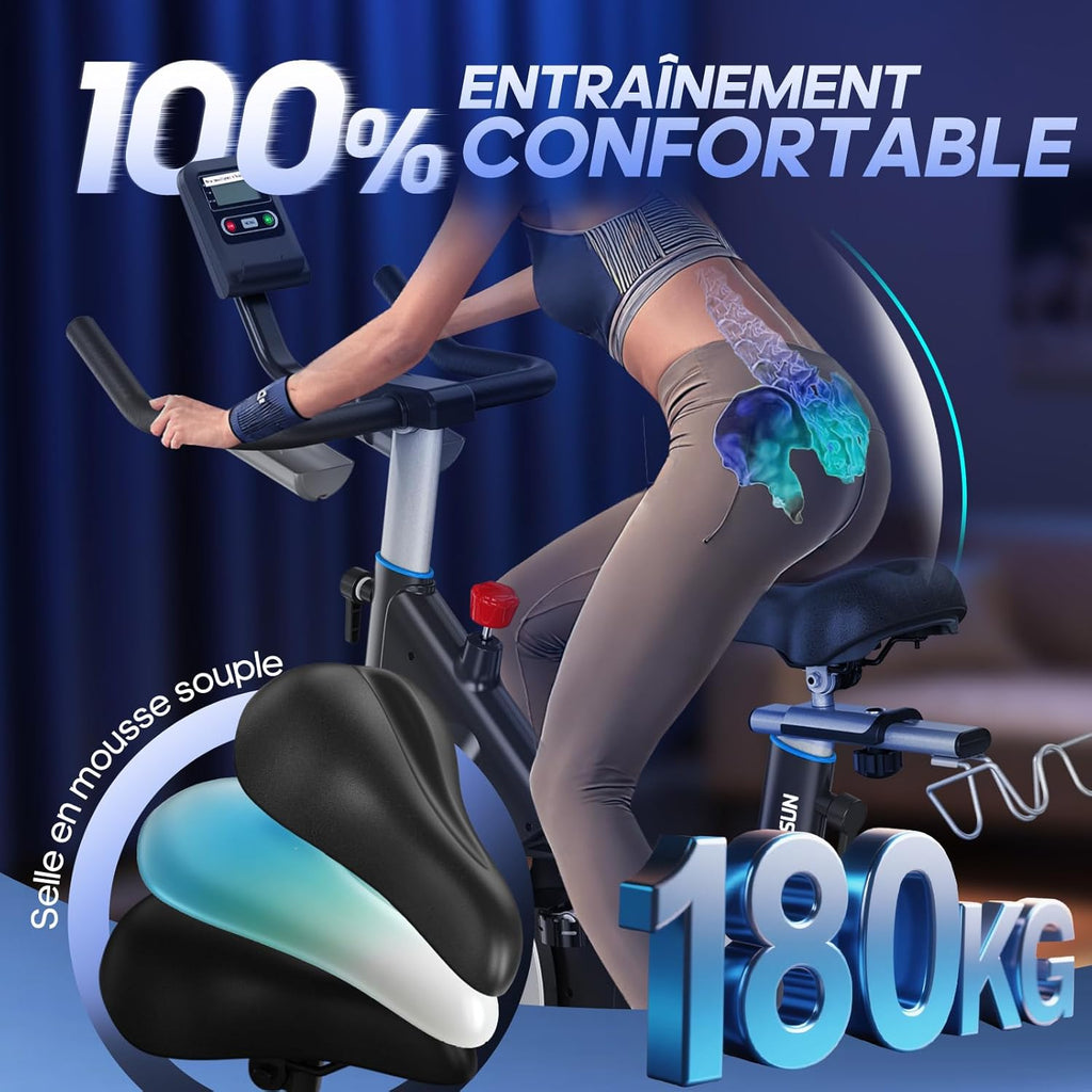 Bicicleta Estática, DMASUN Bicicleta Estática con Resistencia Magnética Reforzada, Volante de Inercia Pesado, Bicicleta Estática Ultra Silenciosa con Soporte para Mancuernas, Asiento Cómodo, Capacidad 180KG