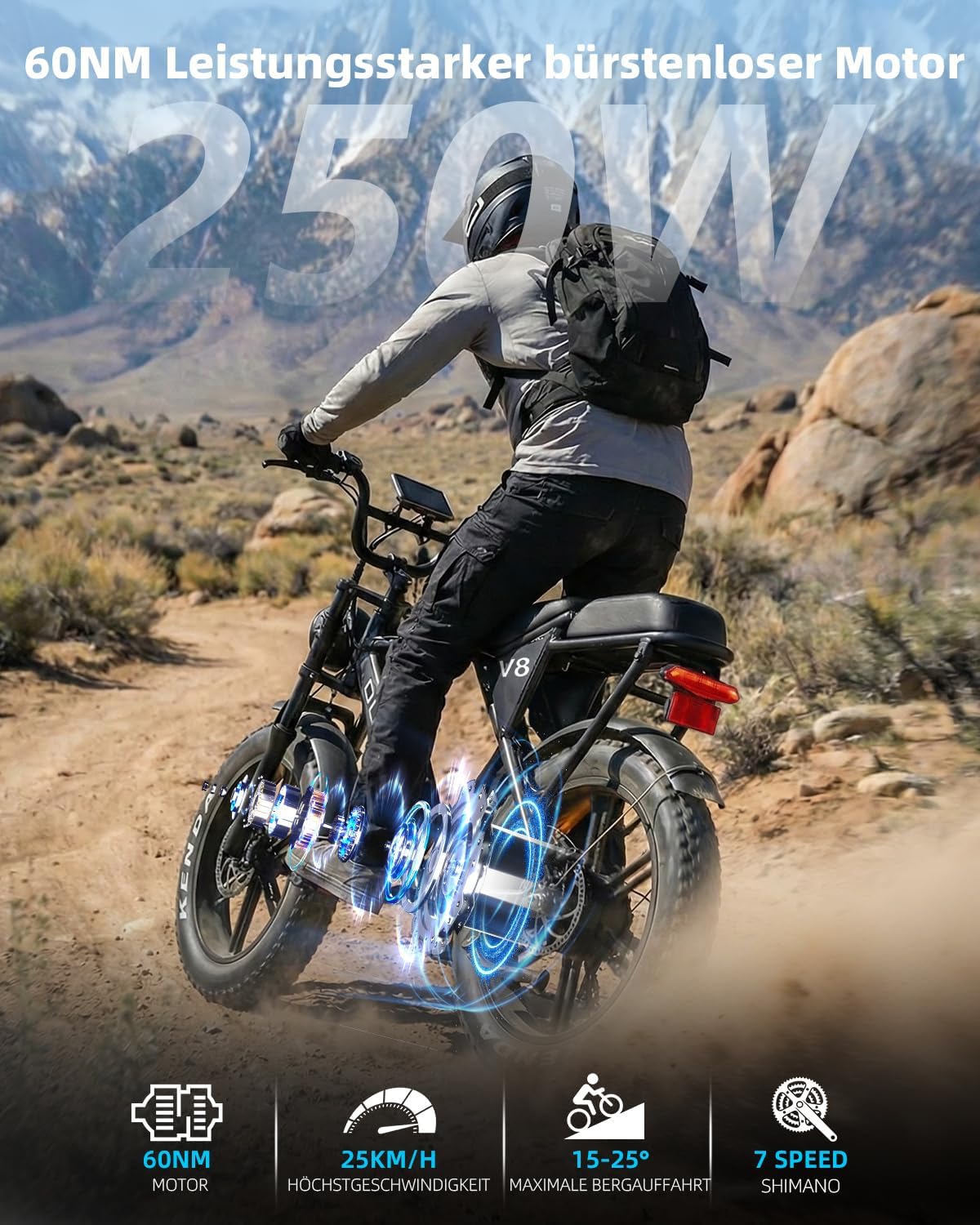 Bicicleta eléctrica OUXI de 250W, Fatbike de 20" x 4.0, frenos de disco hidráulicos, desbloqueo NFC, 60Nm de par, portaequipajes delantero y trasero