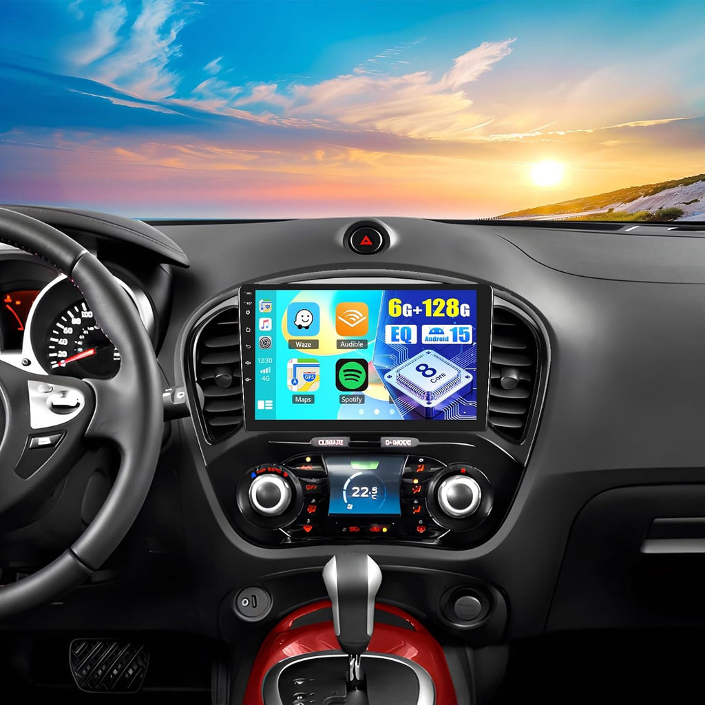 Autorradio OiLiehu 6G+128G 8 núcleos Android 15 para Nissan Juke J15 2010-2019 / YF15 Infiniti ESQ 2011-2017 con CarPlay y Android Auto inalámbricos, pantalla táctil IPS de 9" con GPS, WiFi, BT, FM/RDS, EQ, SWC y cámara