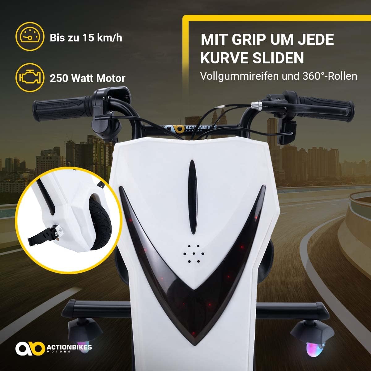 Actionbikes Motors Patinete Eléctrico Infantil para Derrapes | Motor de 𝟐𝟓𝟎 W - Carrito de Derrape 360° - 3 Niveles de Velocidad - Iluminación LED - Asiento Ajustable - Bluetooth - Kart de Derrape - Coche de Derrape (Space Purple)