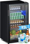 Devoko Refrigerador de bebidas con puerta de cristal, mininevera de 93 L, con luces LED RGB, estantes ajustables, para interior/exterior, para el hogar, oficina, fiestas y hostelería, minibar, refrigerador negro