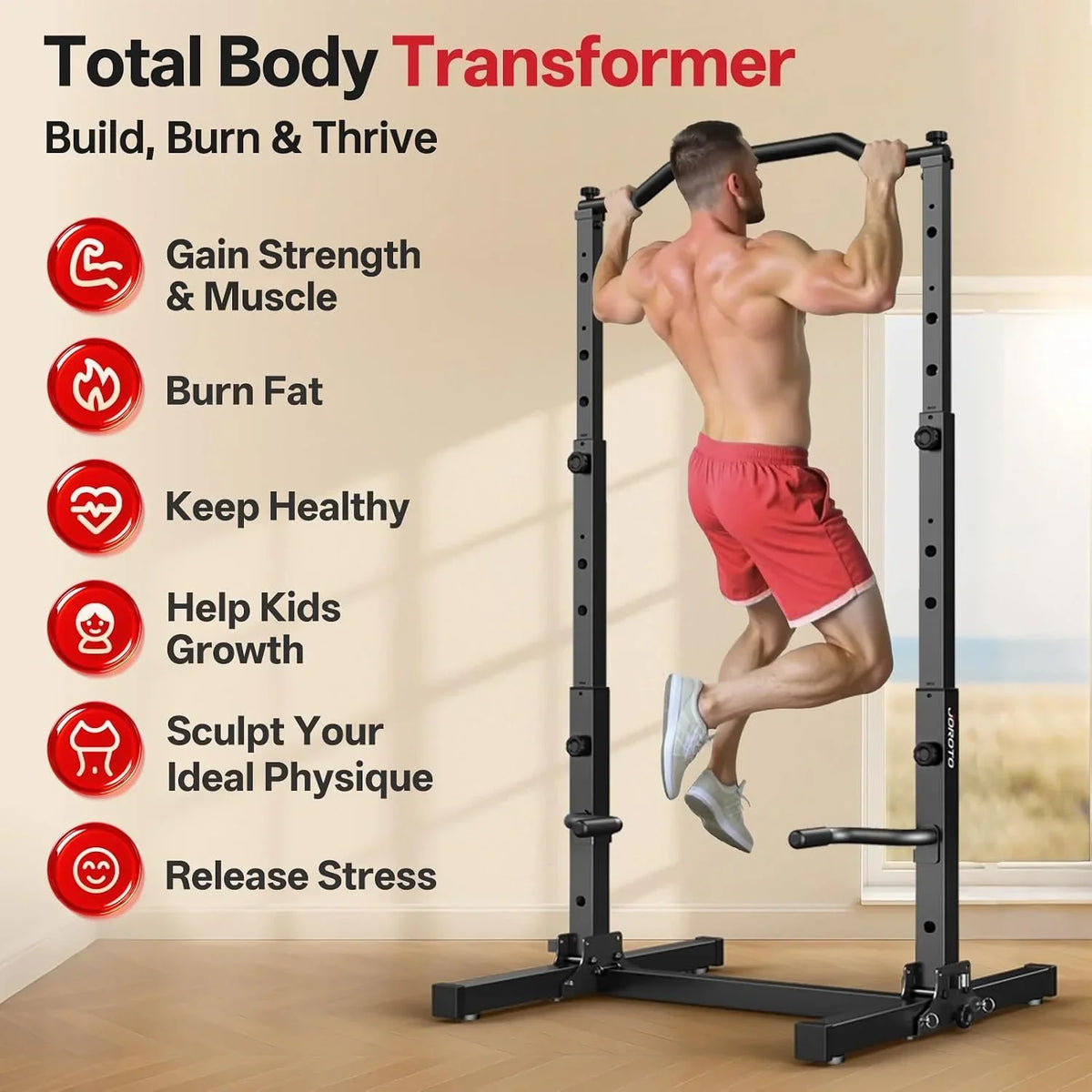 Estación de dominadas y fondos plegable y ajustable en altura, torre de fuerza 5 en 1 para gimnasio en casa, Power Tower con capacidad de carga de hasta 172 kg