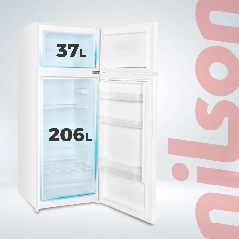FRIGORÍFICO NILSON 2 Puertas Blanco NF145500E. Capacidad 206 Litros, Puerta Reversible, Bajo Nivel Sonoro, Eficiencia Energética Clase E