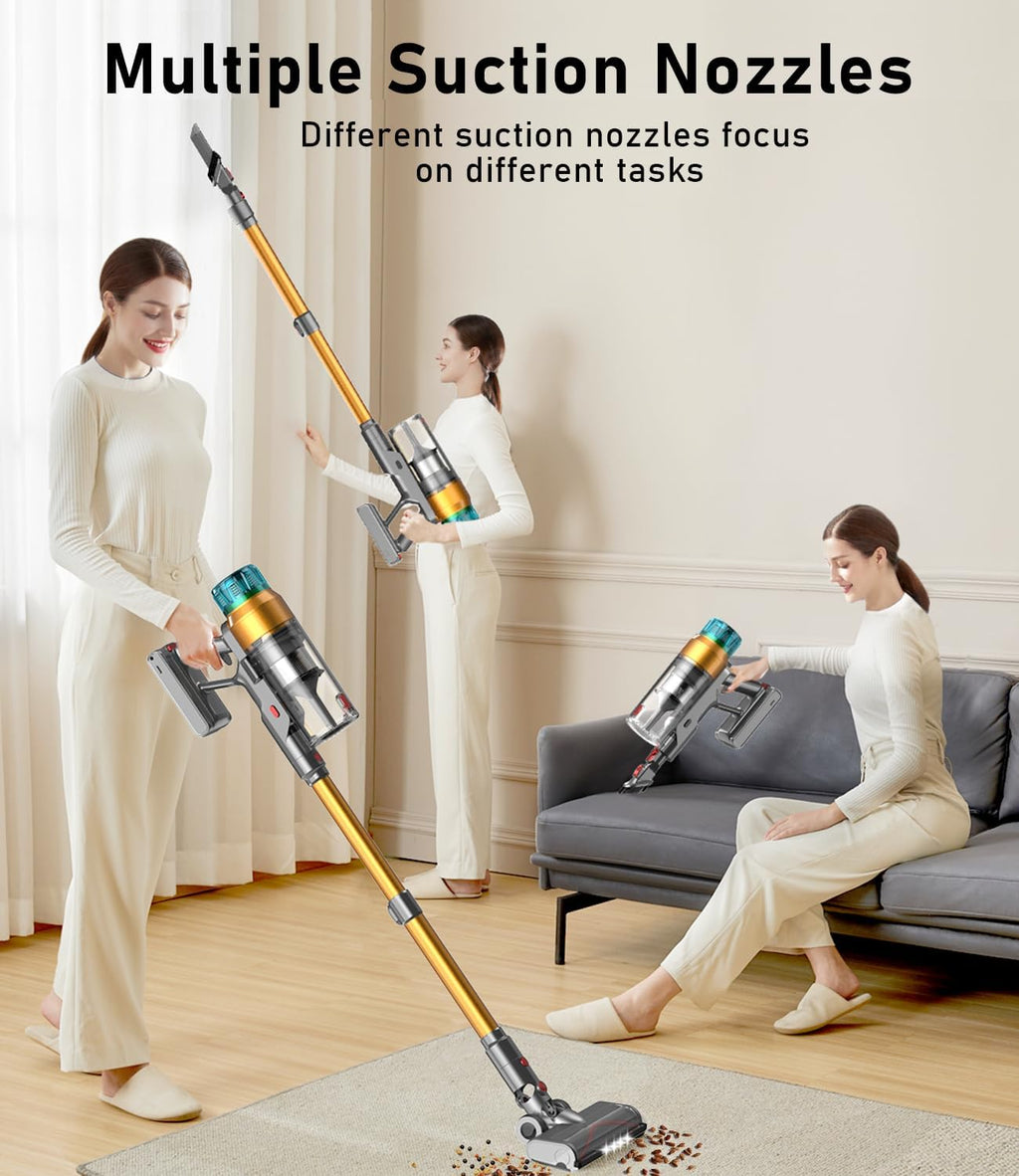 Aspiradora escoba sin cable 55KPA/600W, 55 minutos de autonomía, aspiradora sin cable potente con carga de pared y pantalla inteligente, aspiradora escoba potente para pelo de mascota/alfombras/suelos duros