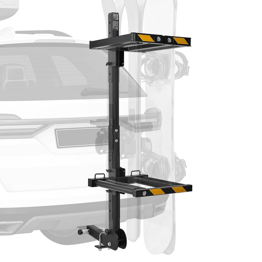 Portaesquís de remolque plegable VEVOR, compatible con receptor de 5 cm, soporte ajustable para tablas de snowboard, capacidad para 6 pares de esquís o 4 tablas, con cerradura, correa de seguridad, acceso inclinable