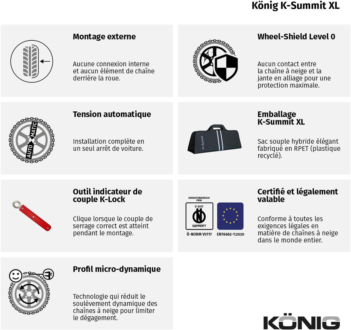 KÖNIG K-SUMMIT XL K56 - Cadenas de nieve, juego de 2