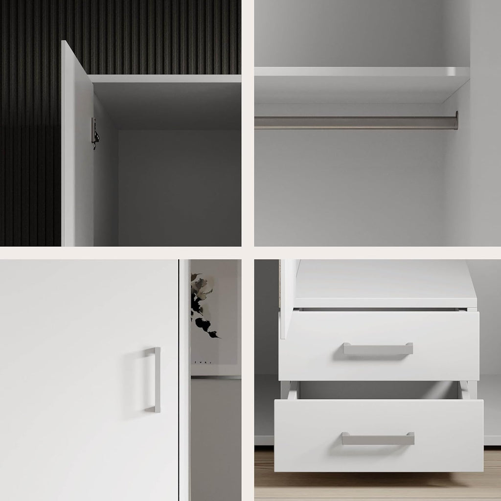 Stella Trading KARL Armario elegante de 3 puertas con gran espacio de almacenamiento - Armario versátil de puertas batientes en color blanco con puerta de espejo - 120 x 195 x 55 cm (ancho/alto/fondo)