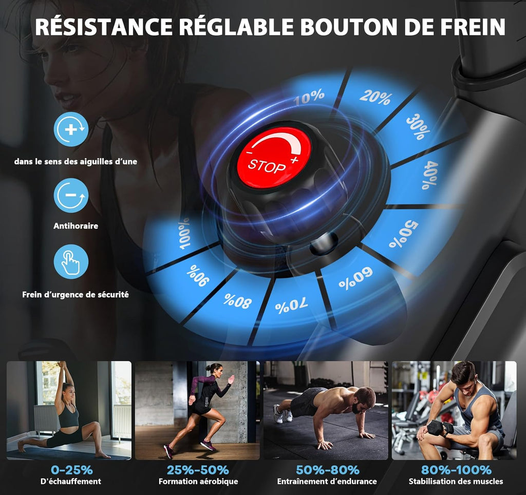 Bicicleta estática, bicicleta estática conectada a aplicaciones SLUNSE con pantalla, bicicleta estática para el hogar con resistencia magnética ajustable, asiento acolchado y ajuste de altura, capacidad de carga de 180 kg