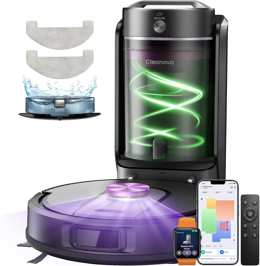 Robot aspirador y fregasuelos Vexilar W15 de 10.000 Pa con estación de autovaciado sin bolsa, navegación LiDAR y mapeo, 180 min, conectado por mando/APP/Alexa, ideal para alfombras y pelo de mascotas