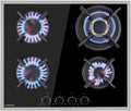 Klarstein Cocina de Gas Butano, Placa de Gas 4 Fuegos 8000W, Placa de Gas Integrada para Cocina, Placa de Gas Butano de Diseño, Encimera de Gas con Base de Vidrio y Acero Inoxidable