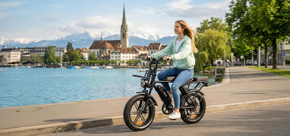 Bicicleta eléctrica OUXI E-Bike con motor de 250 W, Fatbike de 20" x 4.0, frenos de disco hidráulicos, desbloqueo NFC, par de 60 Nm y portaequipajes delantero y trasero