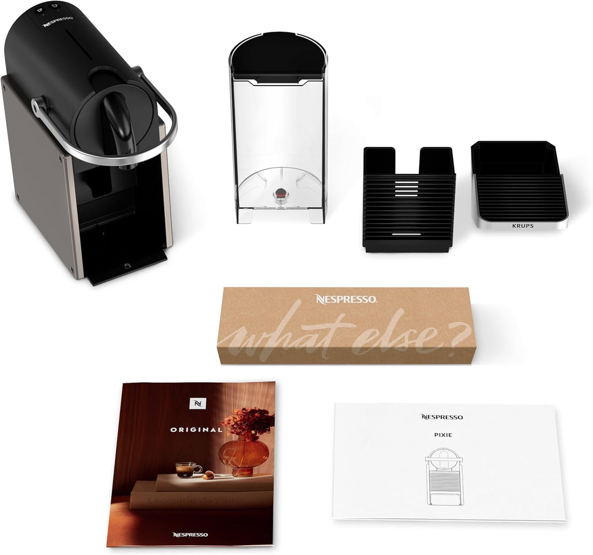 Cafetera de cápsulas Nespresso KRUPS Pixie Titan Original, diseño compacto, 25 segundos de tiempo de calentamiento, 2 tamaños de taza, apagado automático, 19 bares de presión, cafetera XN306TK