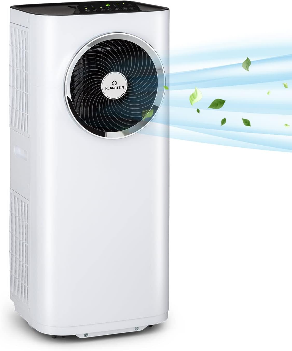 Acondicionador de aire portátil Klarstein con manguera de escape, unidad de climatización 5 en 1, ventilador, deshumidificador, purificador de aire y modo nocturno, control por aplicación, pequeño y portátil, para hogar y oficina, 12000 BTU