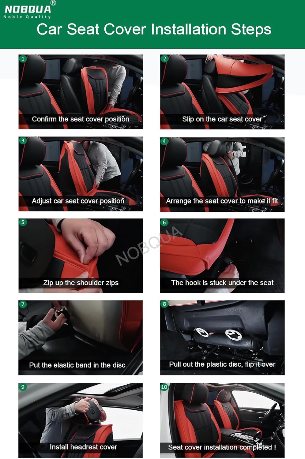 NOBQUA Fundas de Asiento de Coche Premium Universales de Piel sintética para 5 plazas – Impermeables, Antideslizantes, Transpirables, Antiarañazos – Apto para SUV, Sedán, Monovolumen – Juego de Protección Interior para Coche