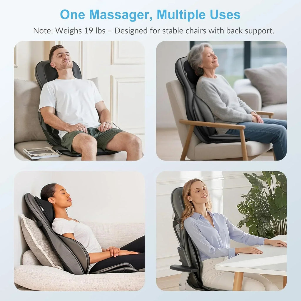 Cojín de masaje Shiatsu para espalda y cuello, masaje de amasamiento 2D/3D con calor, compresión de aire y ajuste para toda la espalda