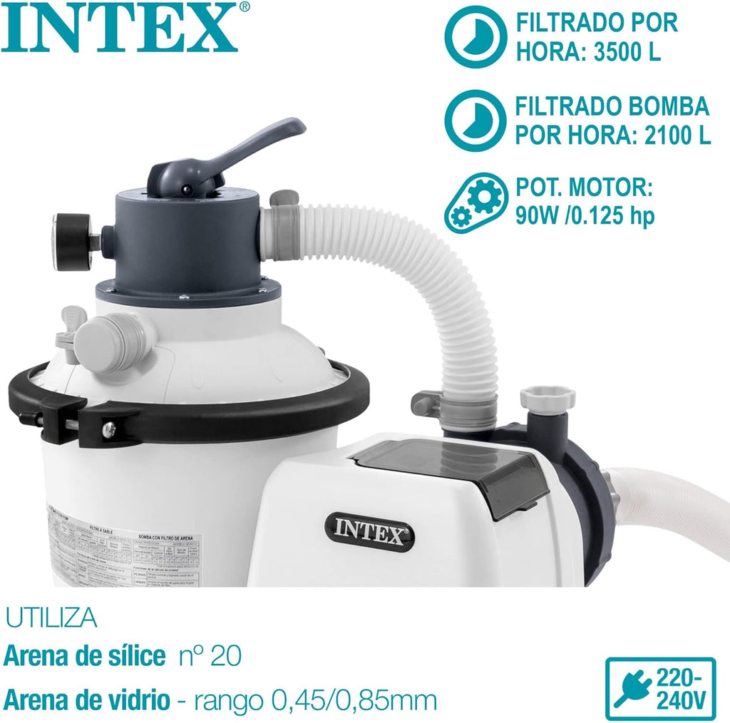 Depuradora de arena Intex Krystal Clear 3.500 l/h, Skimmer Deluxe, filtro 3.028 l/h para Easy Set-Metal Frame, 49x43x34 cm, color blanco
