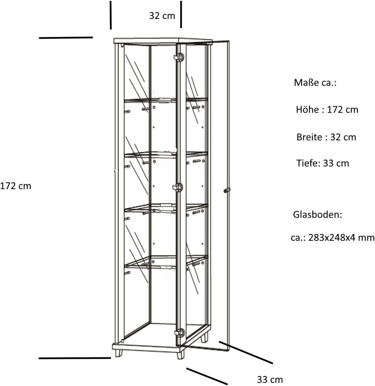 Vitrina de cristal VR-Wohnwelten (172x32x33 cm) en blanco con 4 estantes de cristal, espejo y LED - Vitrina para coches de colección blanca - Armario vitrina blanco - Vitrina para coleccionistas blanca - Mueble de salón estantería armario de pared